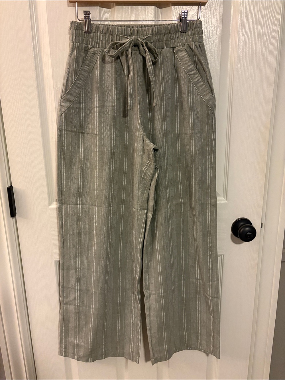 Sienna Sky Olive Striped Wide-Leg Drawstring Pants